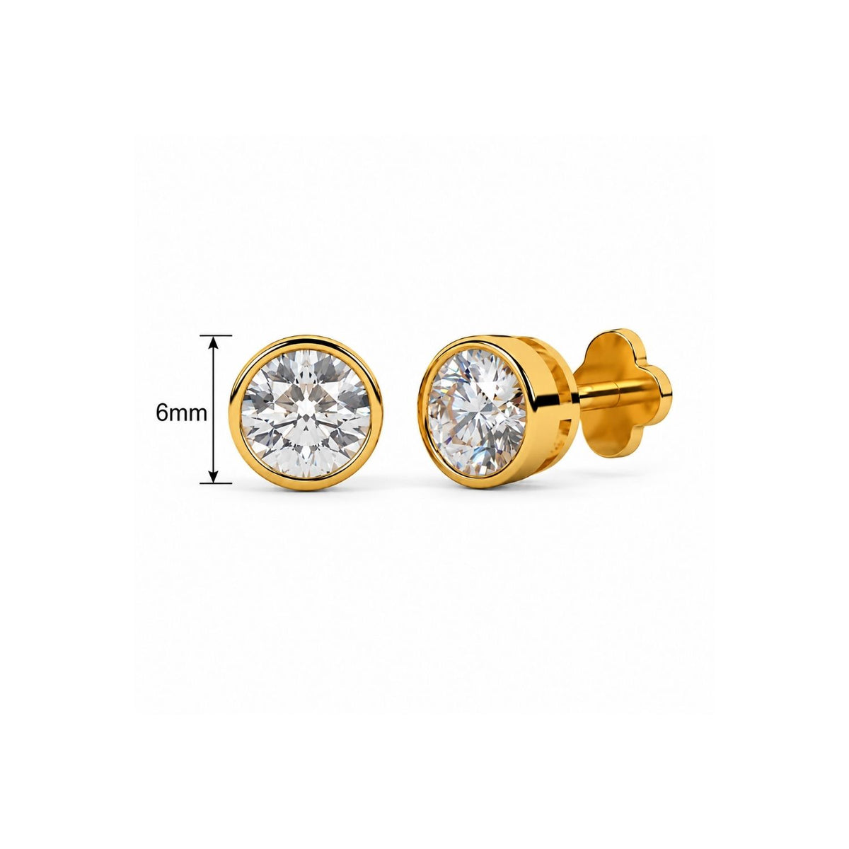 Bezel Round White Cz Solitaire Stud Earrings for Women - 925 Sterling Silver