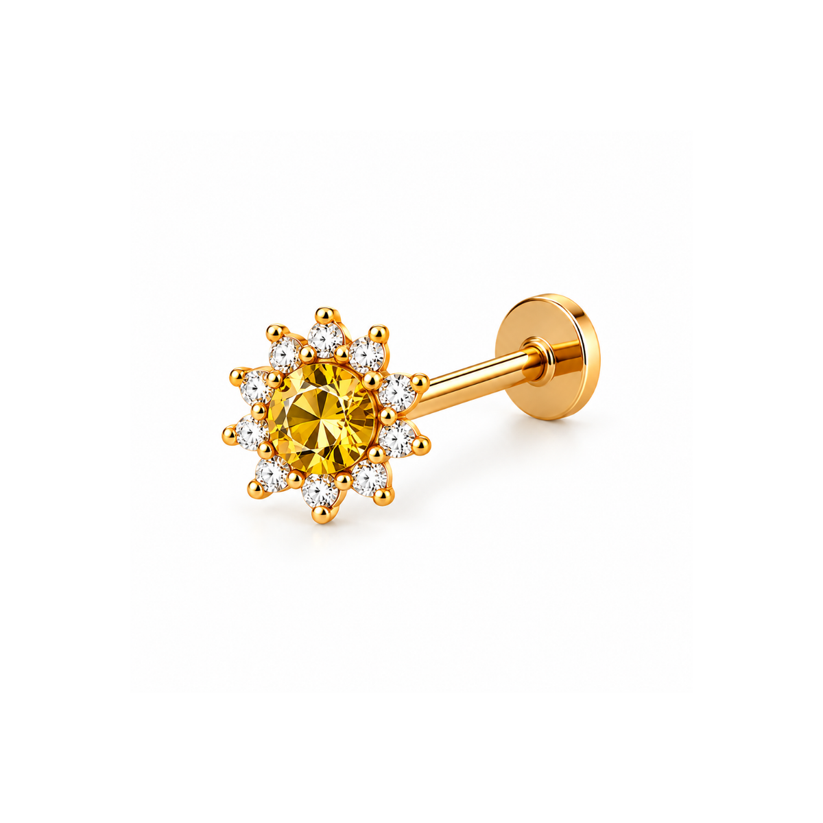 Citrine Yellow Sunburst Nose Pin - 925 Sterling Silver