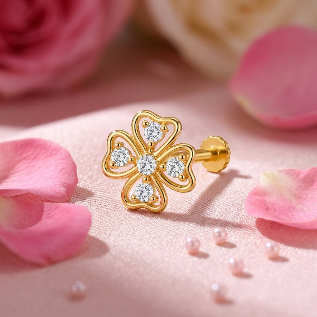 Four Petal Clover Nose Pin - close-up detail