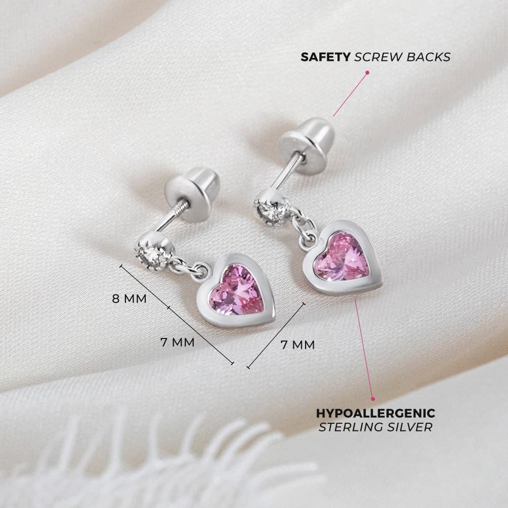 Heart Dangle Earrings for Kids - 925 Sterling Silver
