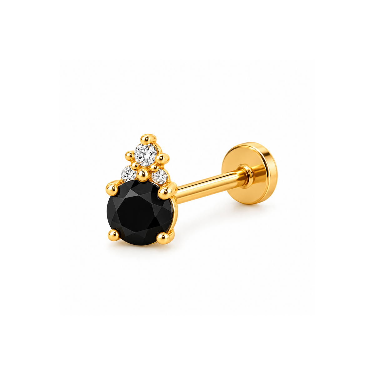 Black Solitaire Nose Pin - 925 Sterling Silver