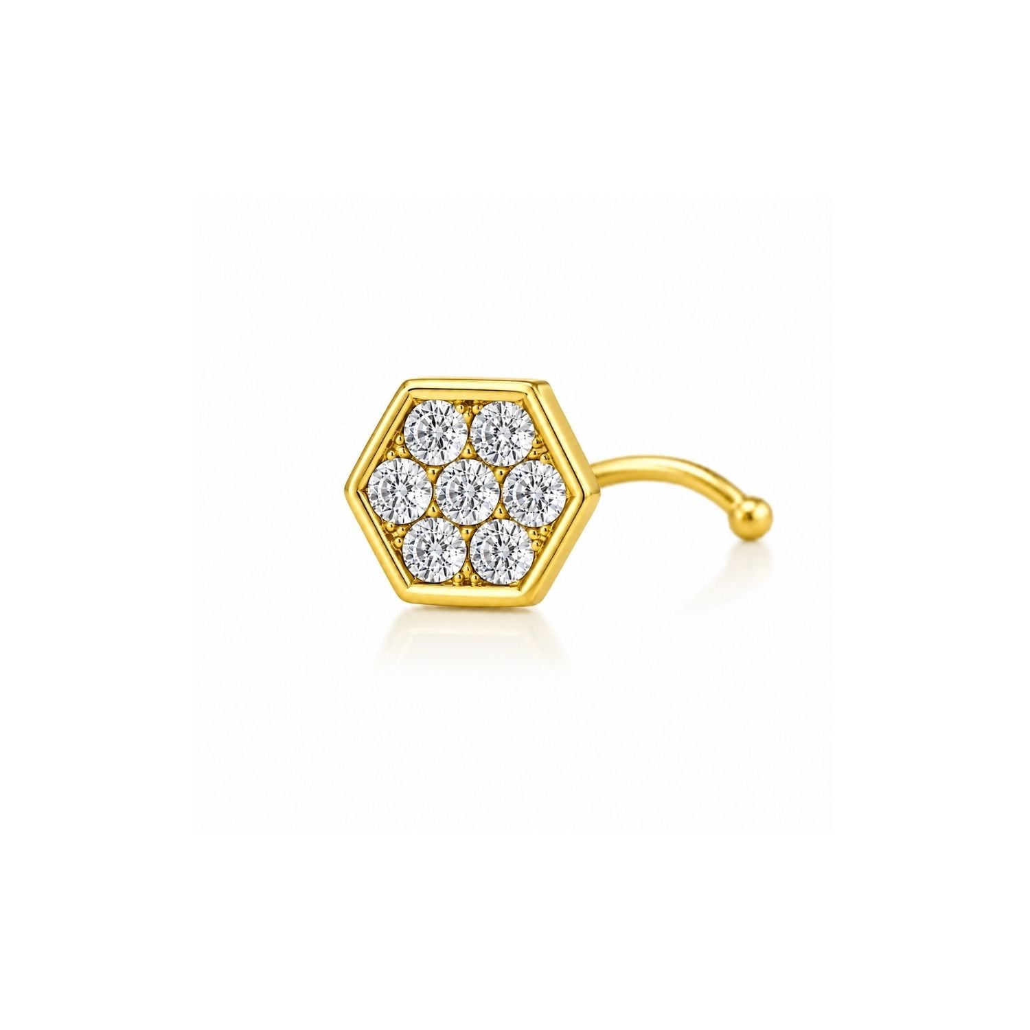 Hexagon Stud Pave CZ Nose Pin 925 Sterling Silver