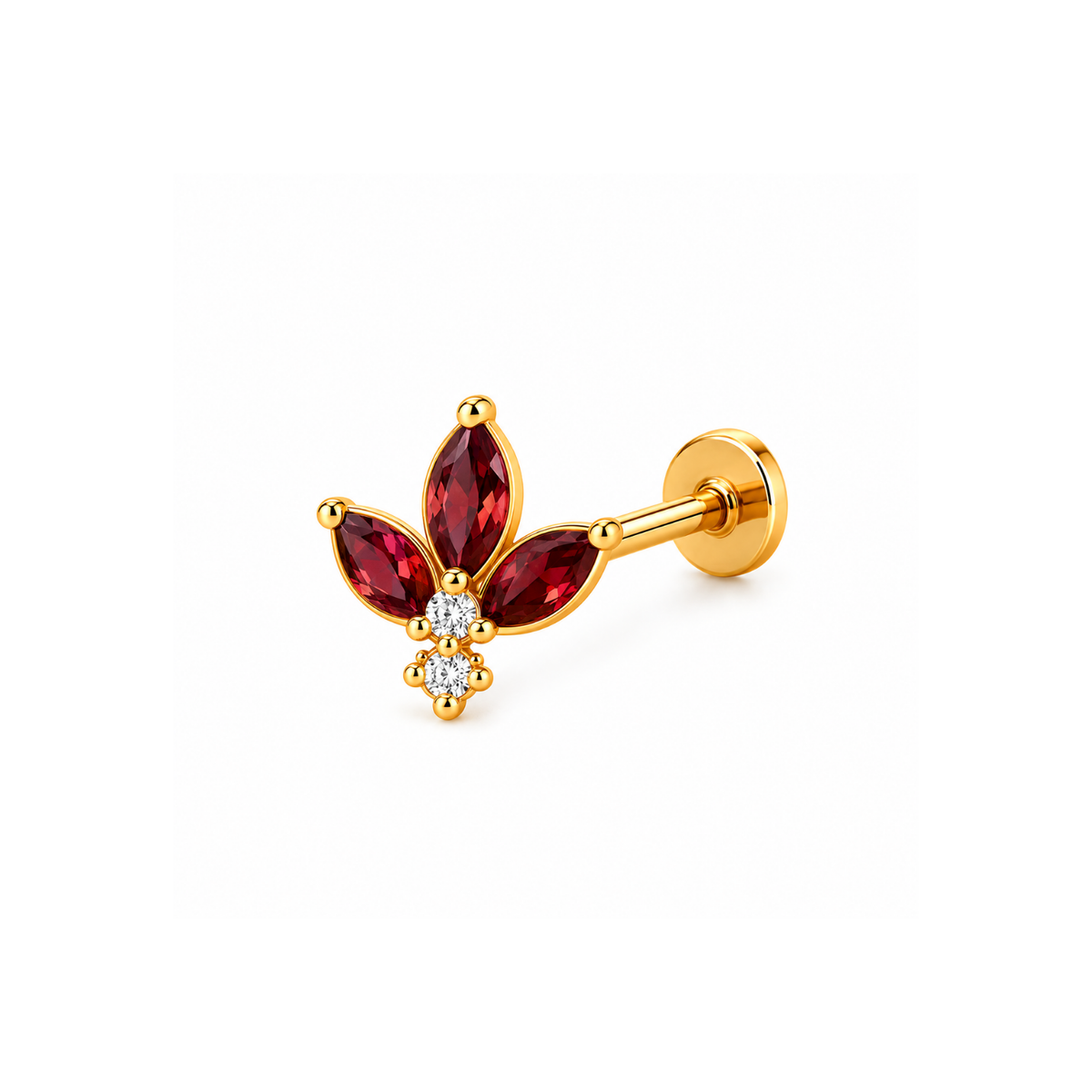 Ruby Red Tulip Nose Pin - 925 Sterling Silver