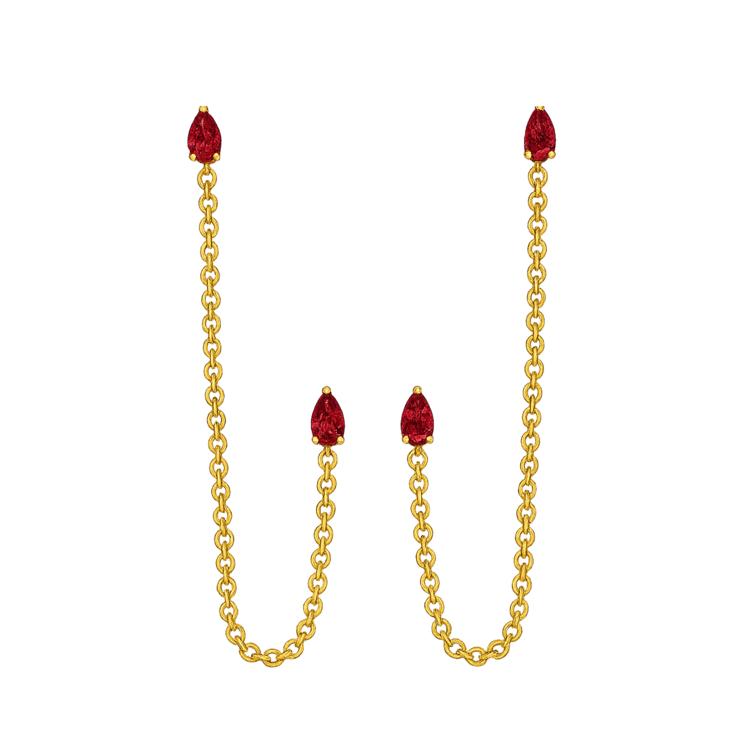 Ruby Drop Ear Chain - 925 Sterling Silver Gold Plated