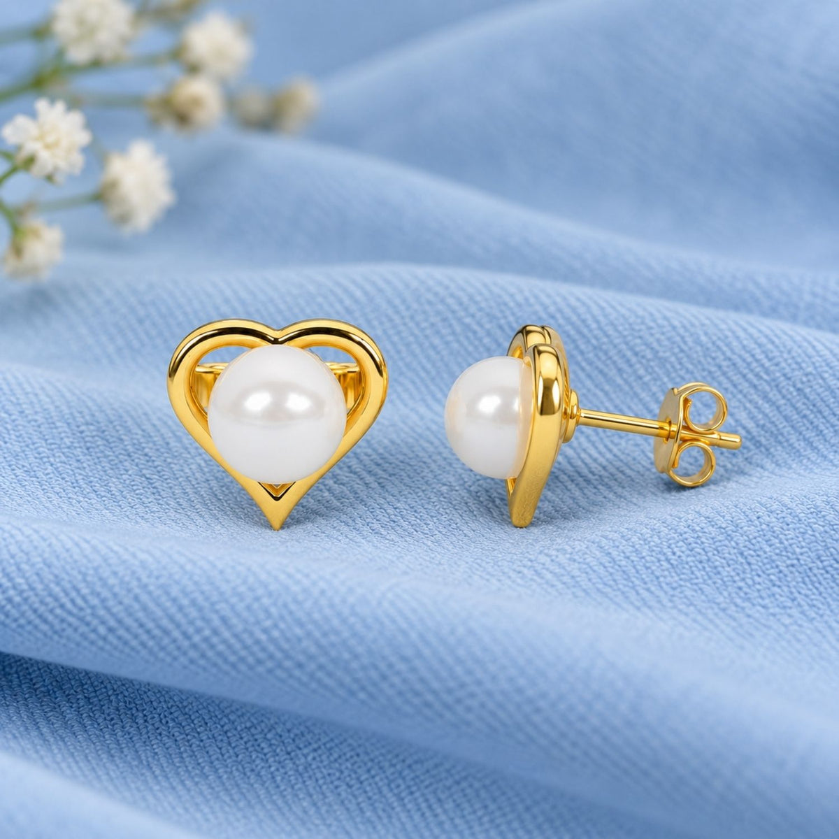 Open Heart Pearl Stud Earrings for Women - 925 Sterling Silver