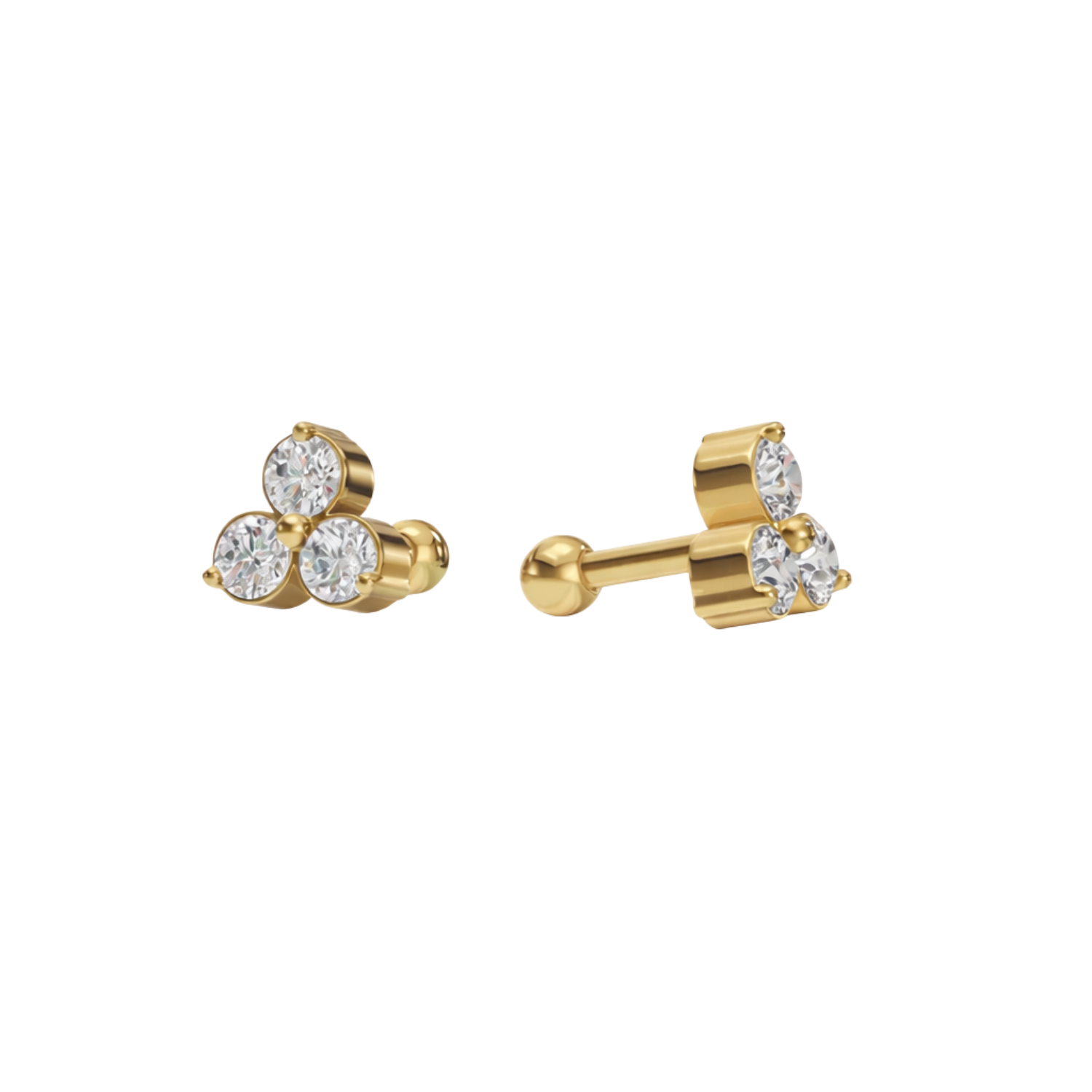 Trio Studs - 925 Sterling Silver Gold Plated