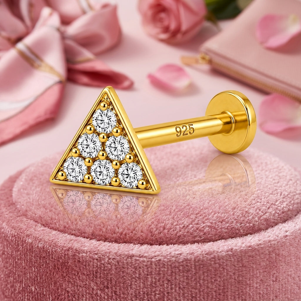 Triangle Pave Nose Pin - 925 Sterling Silver