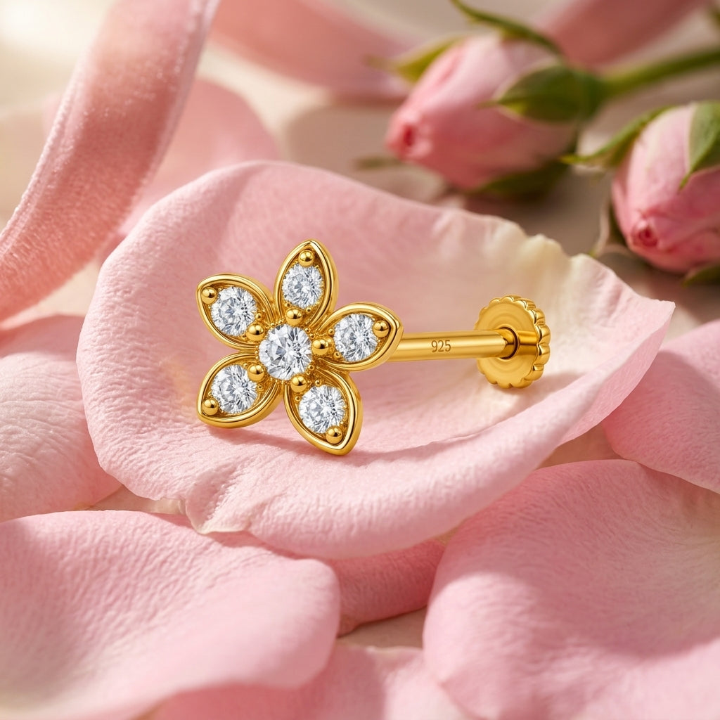 Six Petal Marquise Nose Pin - close-up detail