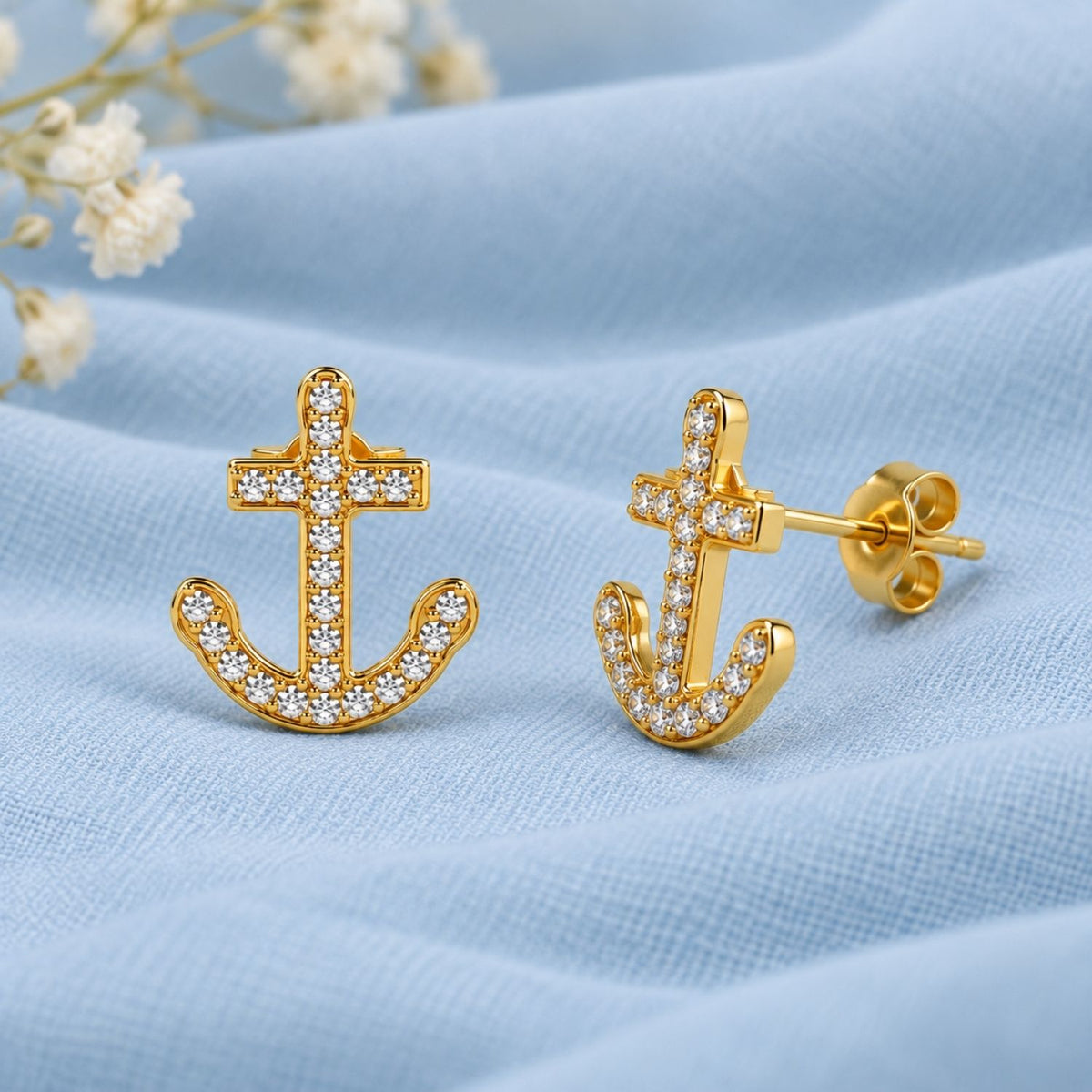 Pavé White Cz Anchor Stud Earrings for Women - 925 Sterling Silver