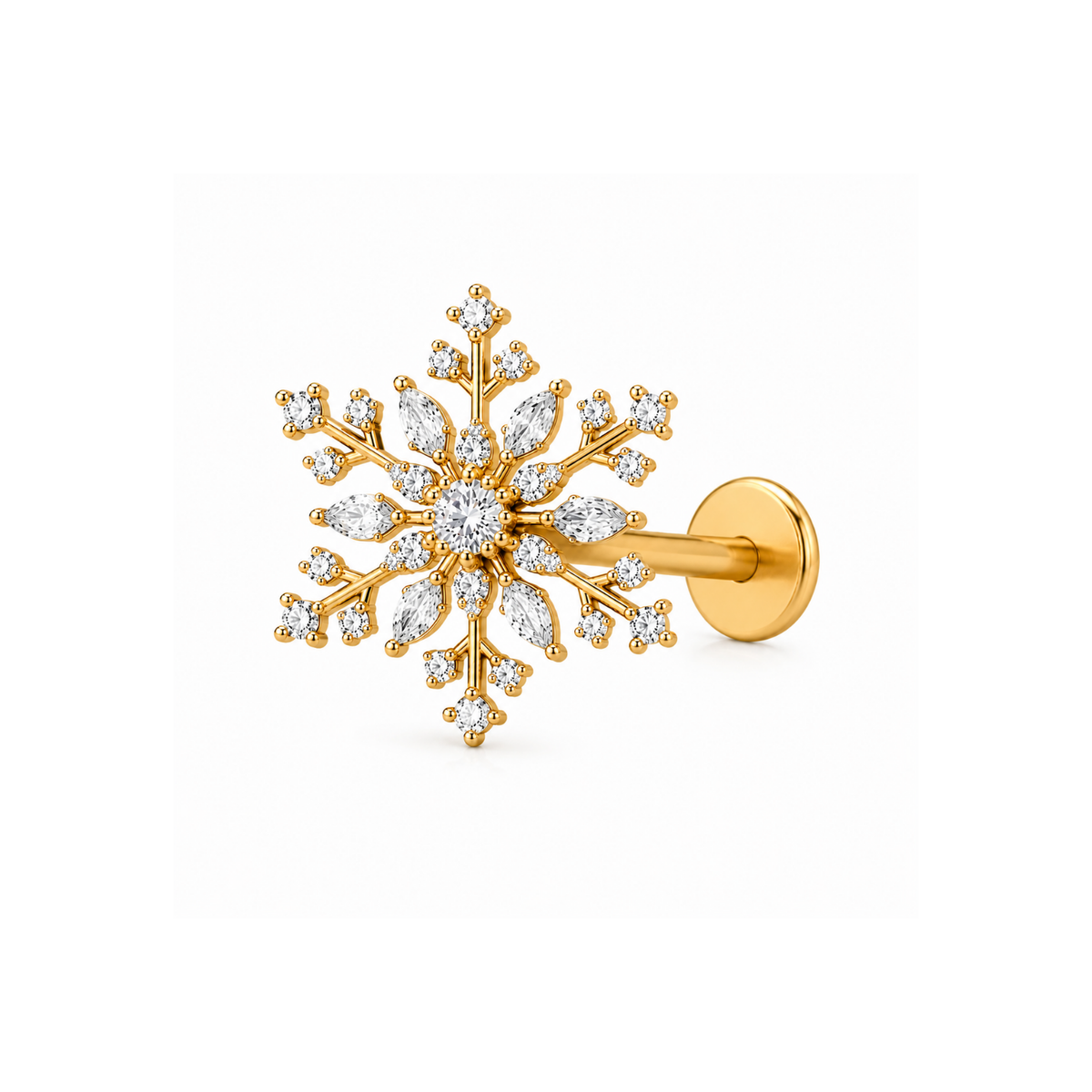 Snowflake Nose Pin II - side view in 925 sterling silver