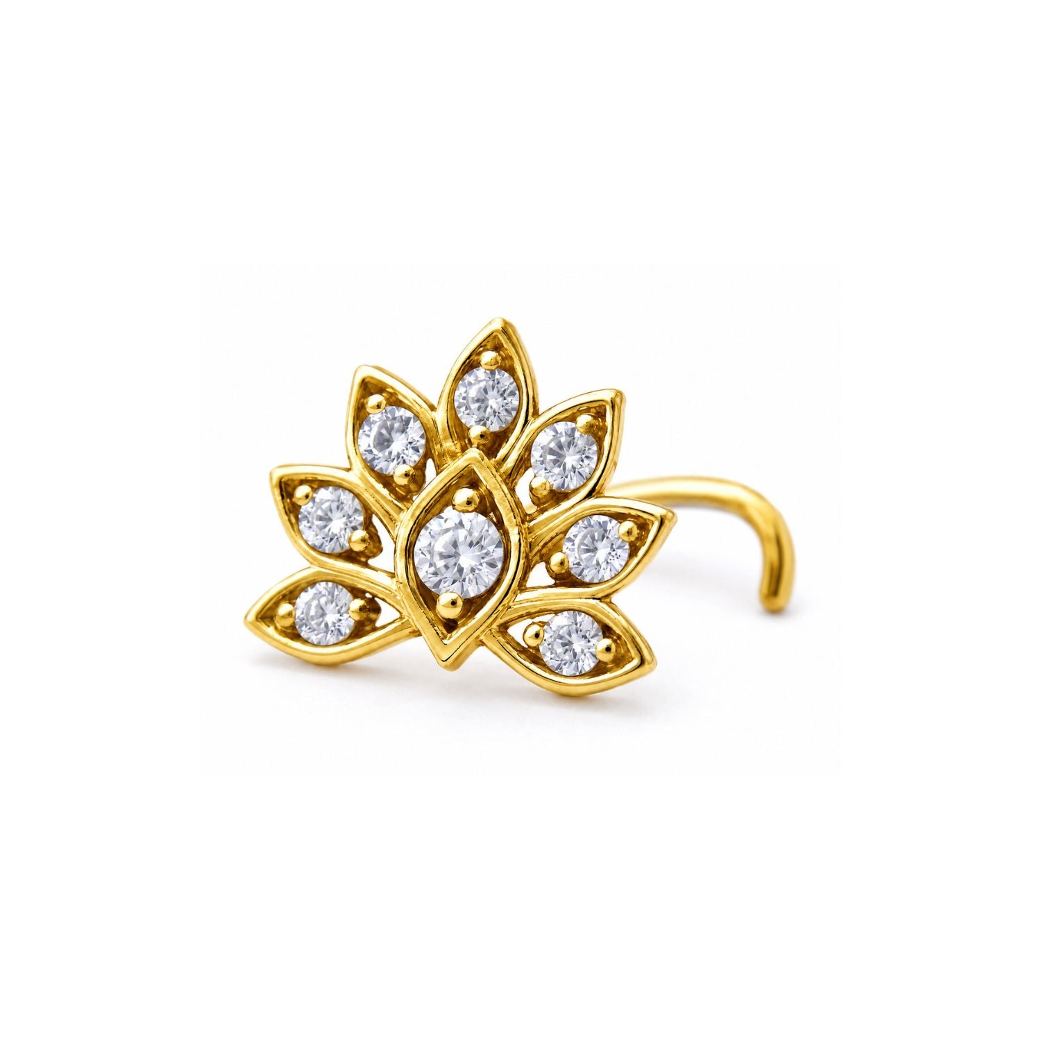 Lotus Petal CZ Nose Pin 925 Sterling Silver