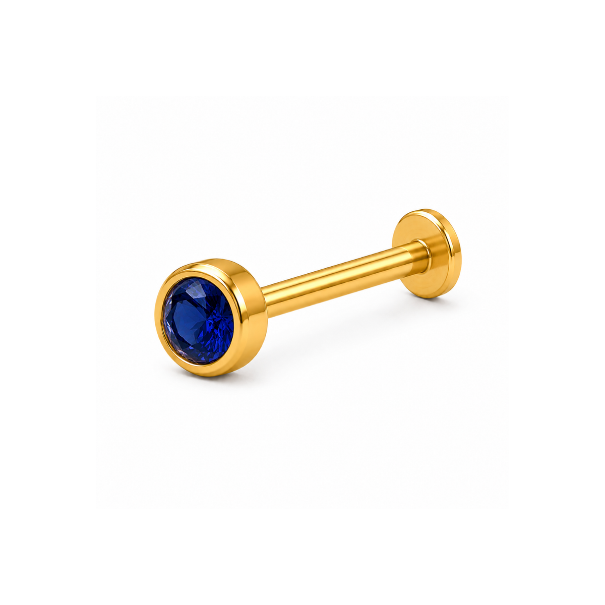 Blue Sapphire Round Bezel Nose Pin - 925 Sterling Silver