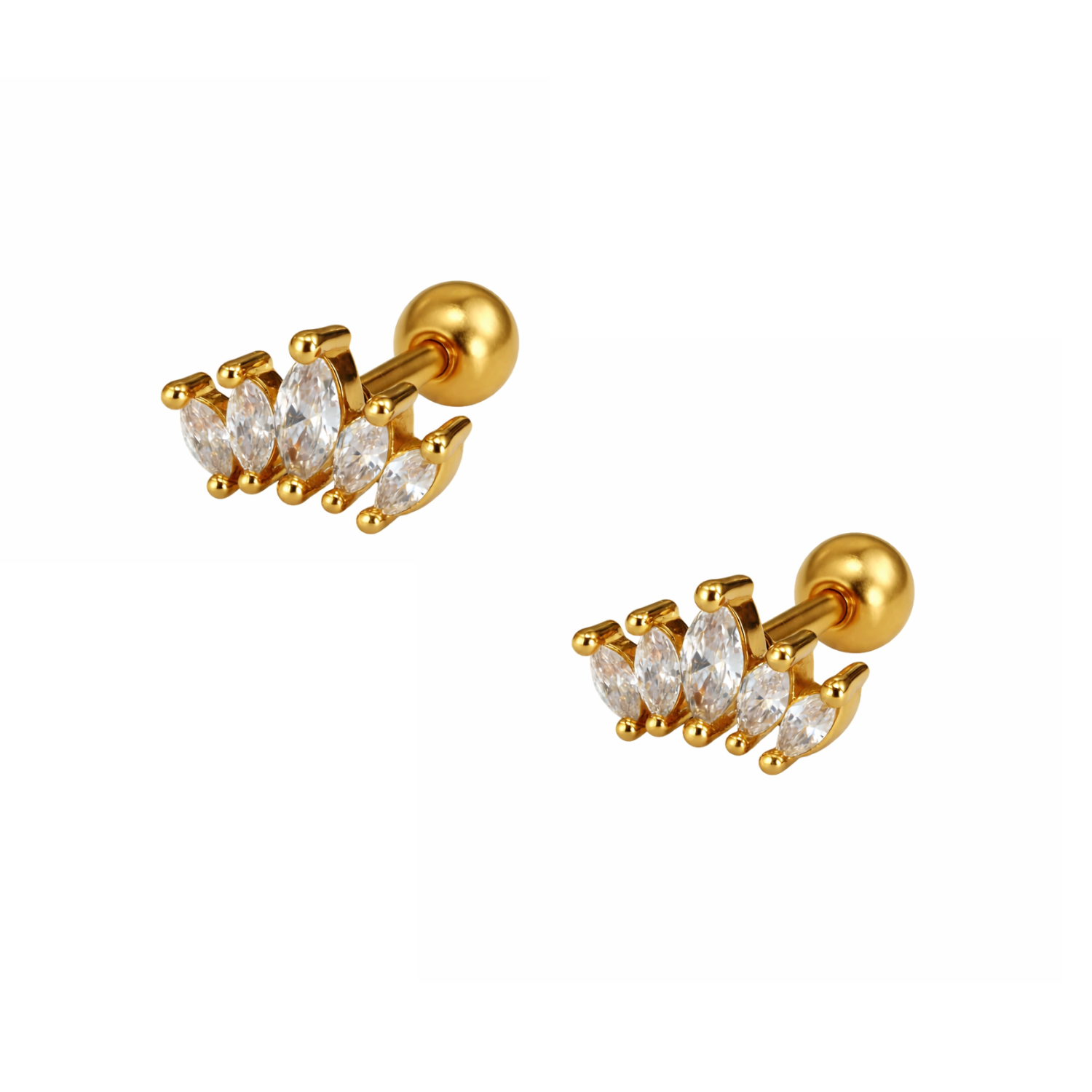 Leaf Bar Marquise White Cz Row Stud Earrings – Sterling Silver