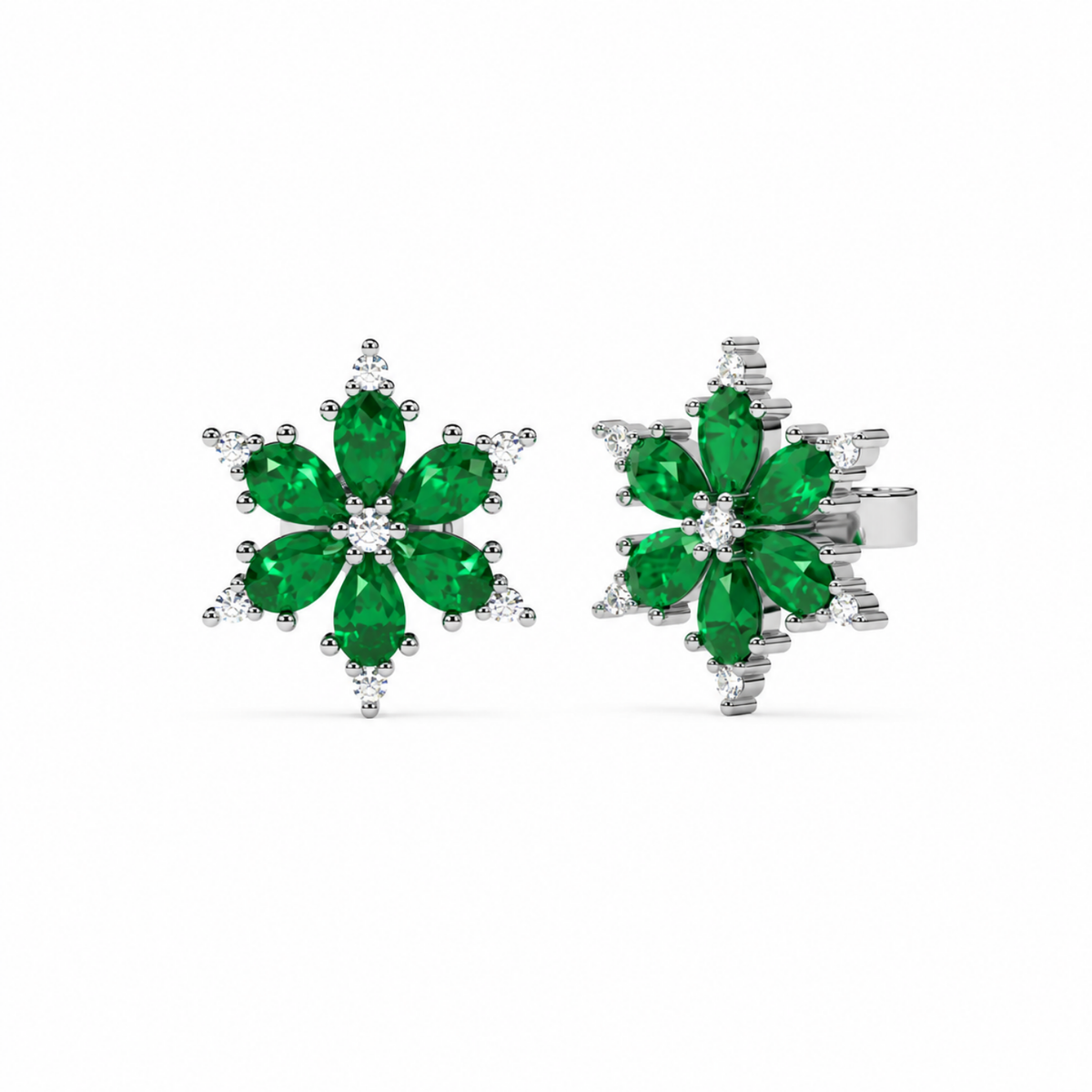 Green Cz Floral Cluster Stud Earrings - 925 sterling silver earrings for women