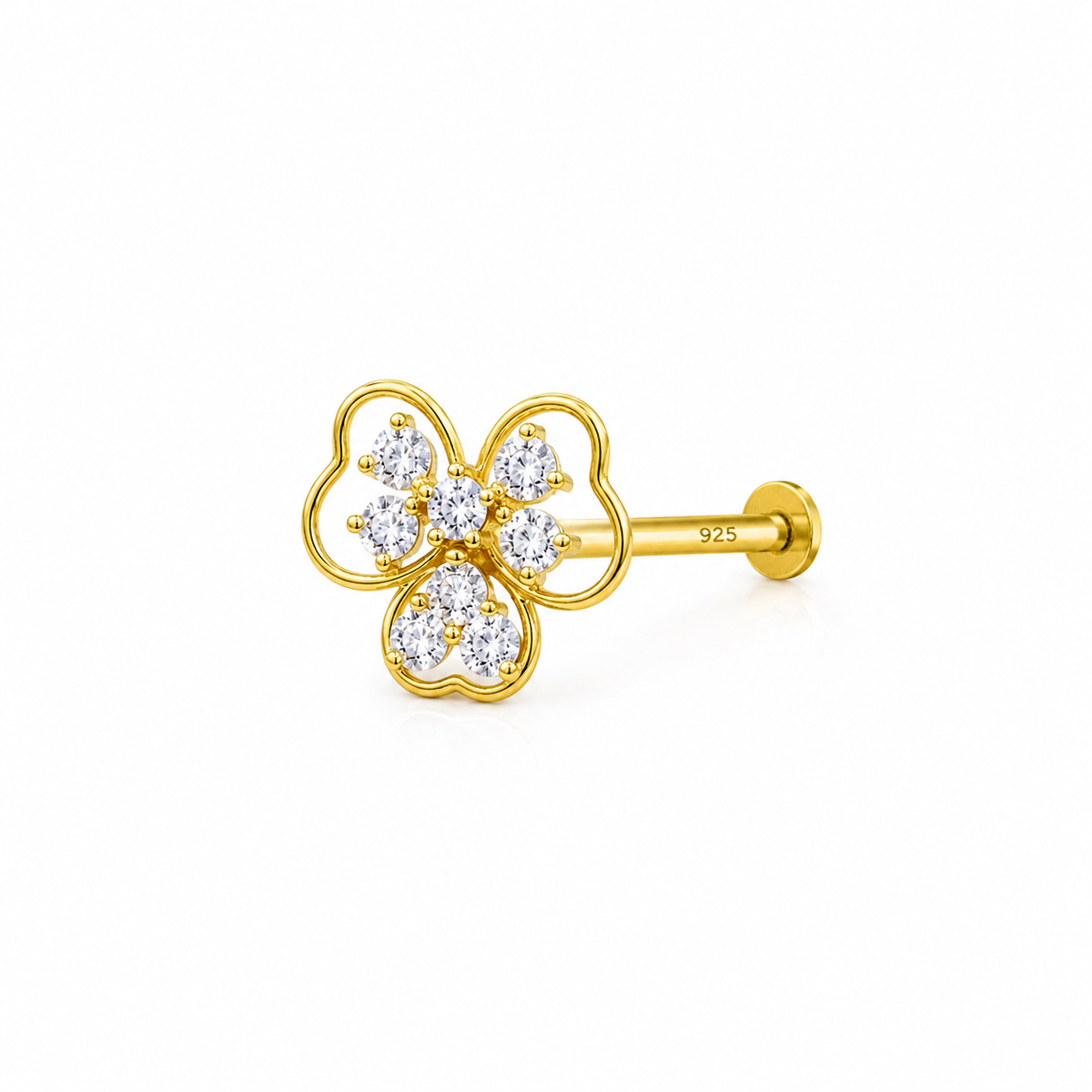Three Petal Flower Nose Pin - back view with clasp
