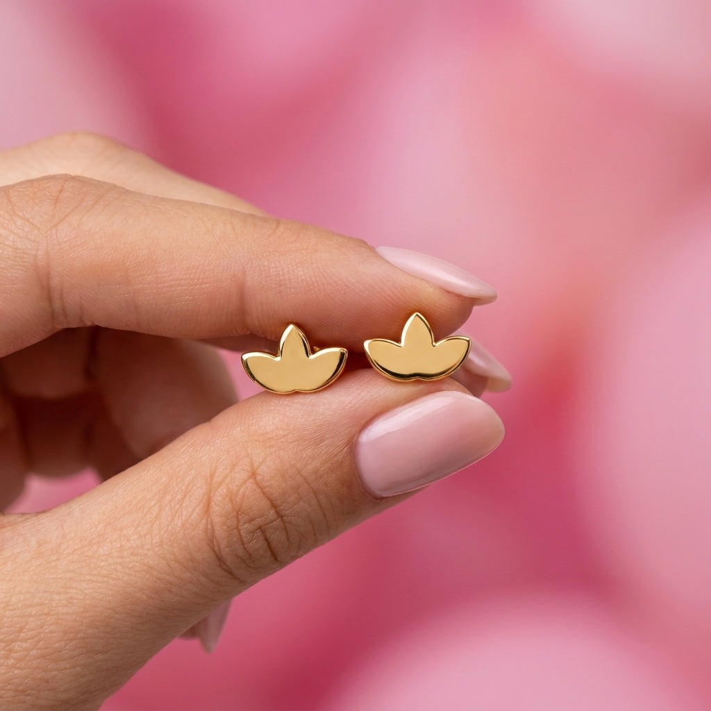 Minimal Lotus Petal Stud Earrings - 925 sterling silver earrings for women