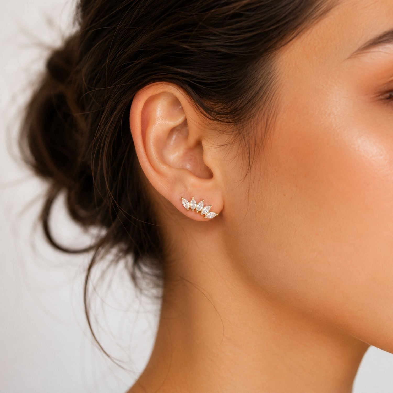Leaf Marquise White Cz Stud Earrings – Sterling Silver