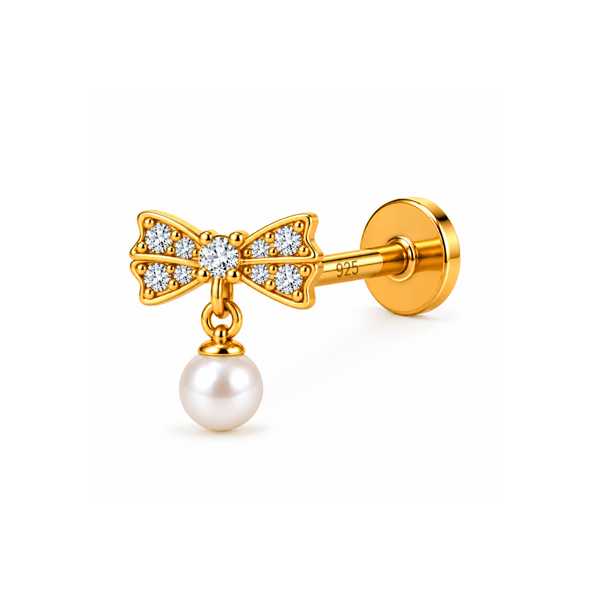 Bow Pearl Drop Nose Pin - 925 Sterling Silver