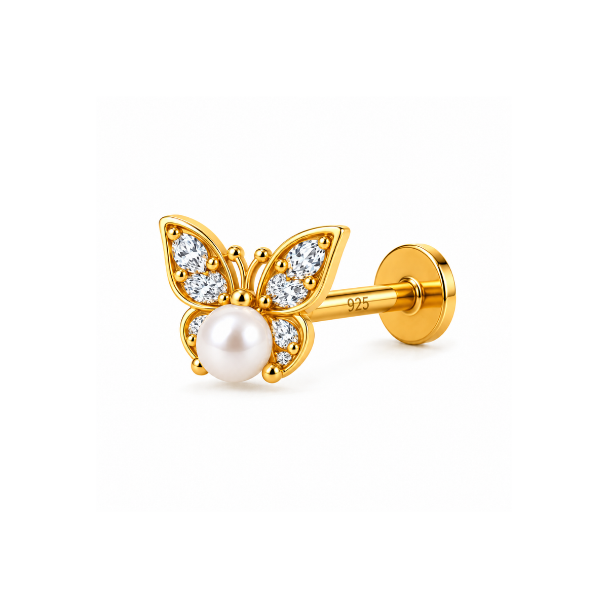 Butterfly Pearl Nose Pin - 925 Sterling Silver