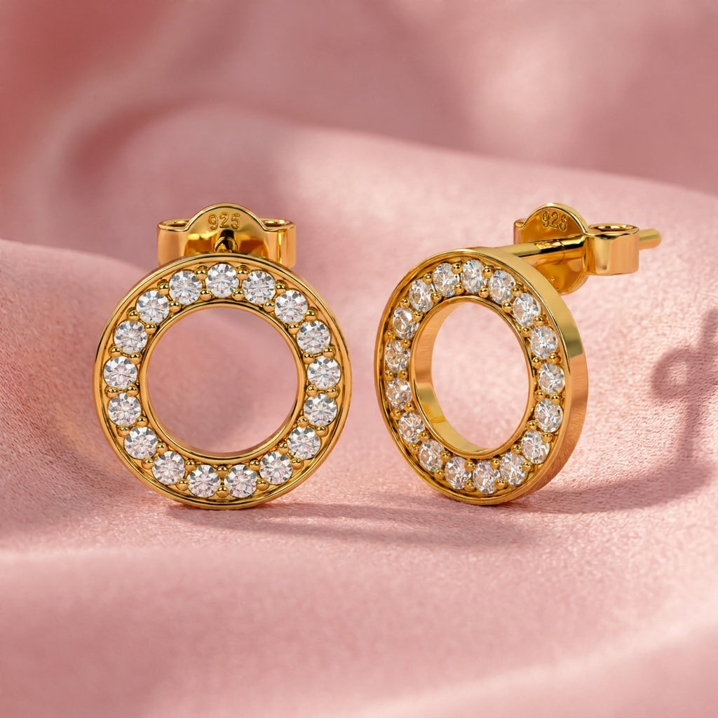 Open Circle Halo White Cz Stud Earrings - 925 sterling silver earrings for women