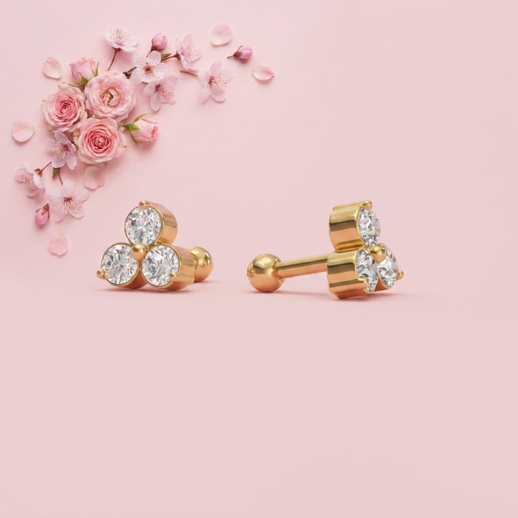 Trio Studs - 925 Sterling Silver Gold Plated