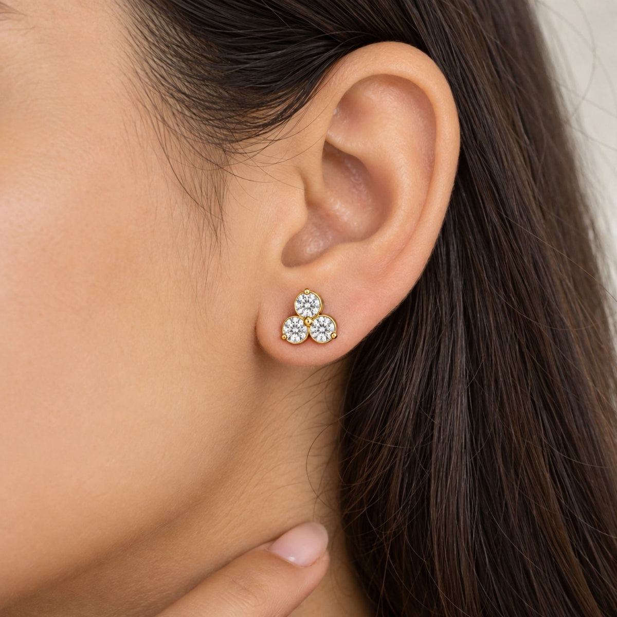 Trinity 3-Stone White Cz Cluster Screw-Back Stud Earrings for Women - 925 Sterling Silver