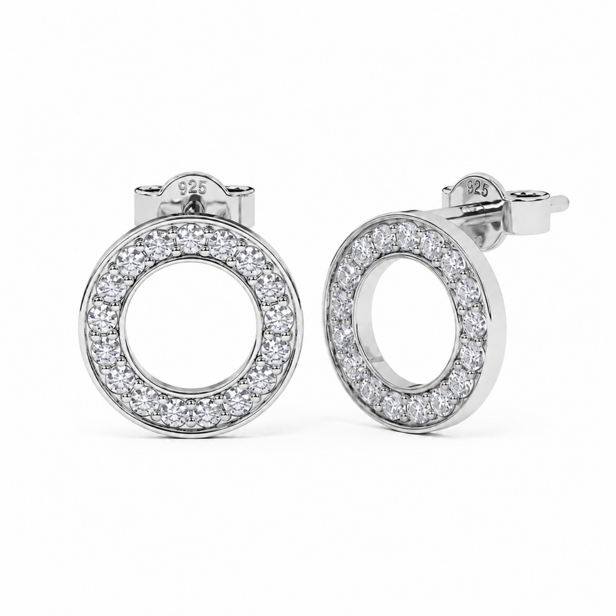 Open Circle Halo White Cz Stud Earrings - 925 sterling silver earrings for women