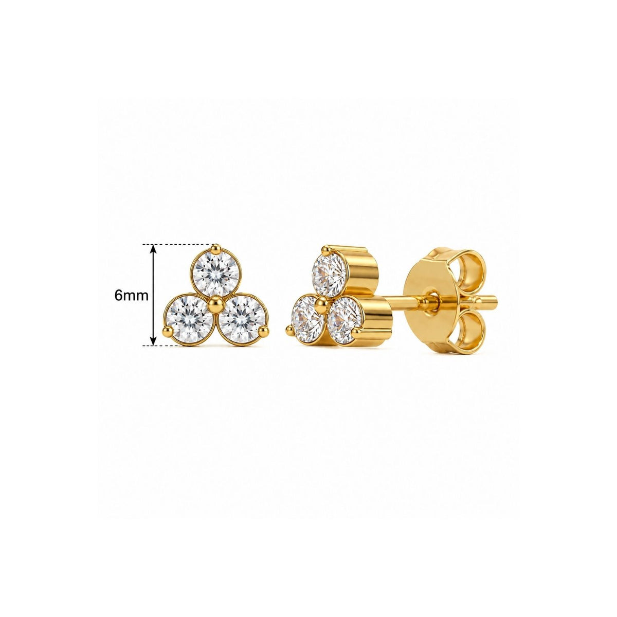 Trinity 3-Stone White Cz Cluster Screw-Back Stud Earrings for Women - 925 Sterling Silver