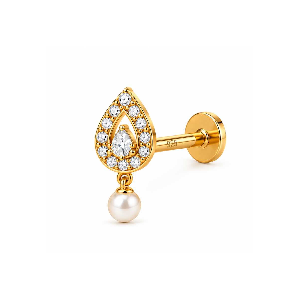 Teardrop Pearl Drop Nose Pin - 925 Sterling Silver