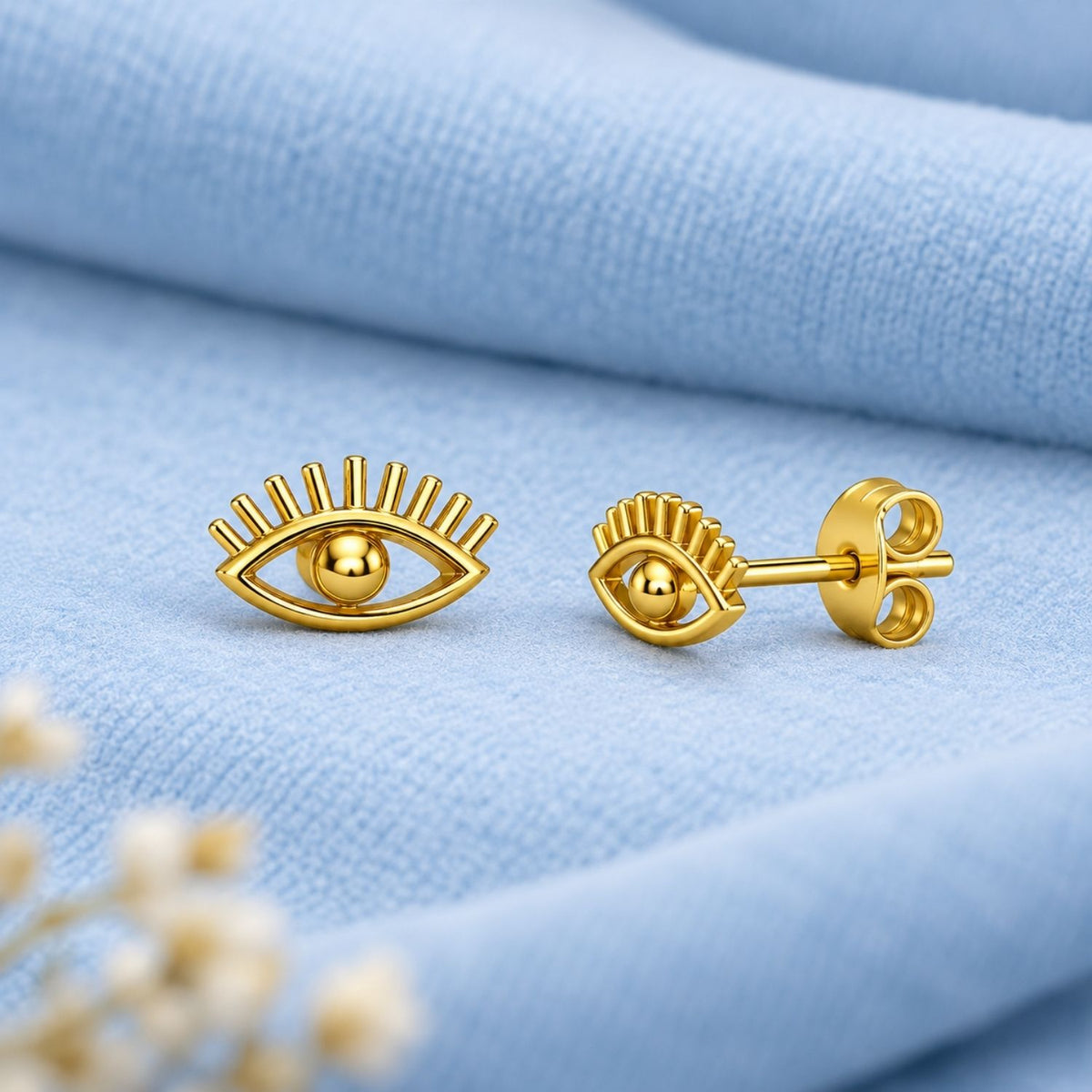 Evil Eye Lash Screw-Back Stud Earrings for Women - 925 Sterling Silver