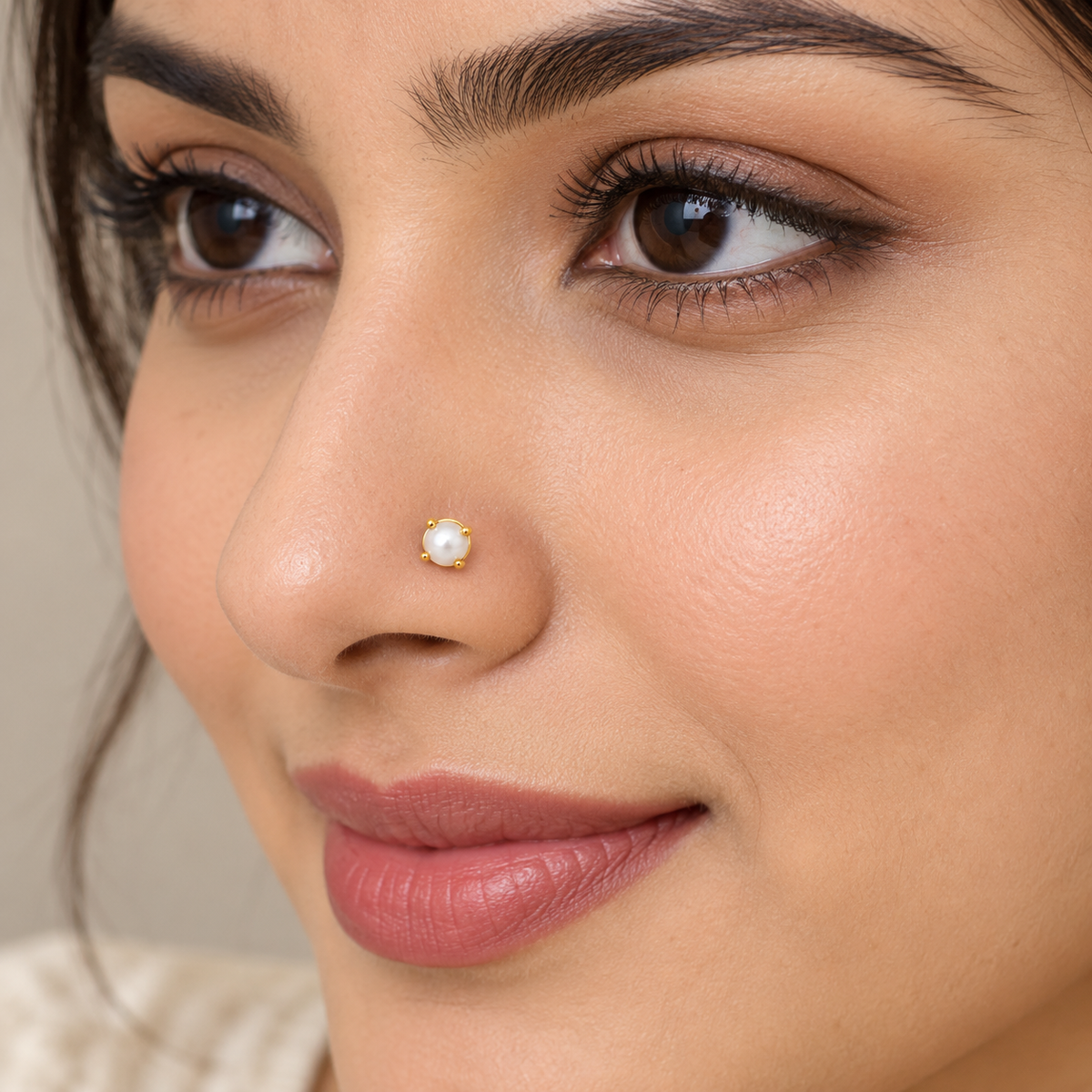 Pearl Solitaire Nose Pin - side view in 925 sterling silver