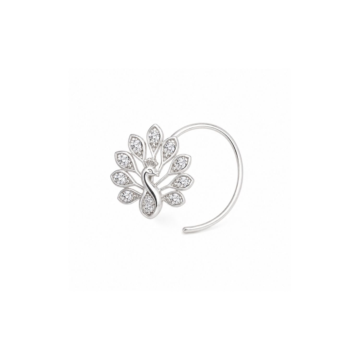 Peacock Fan Tail CZ Nose Ring 925 Sterling Silver