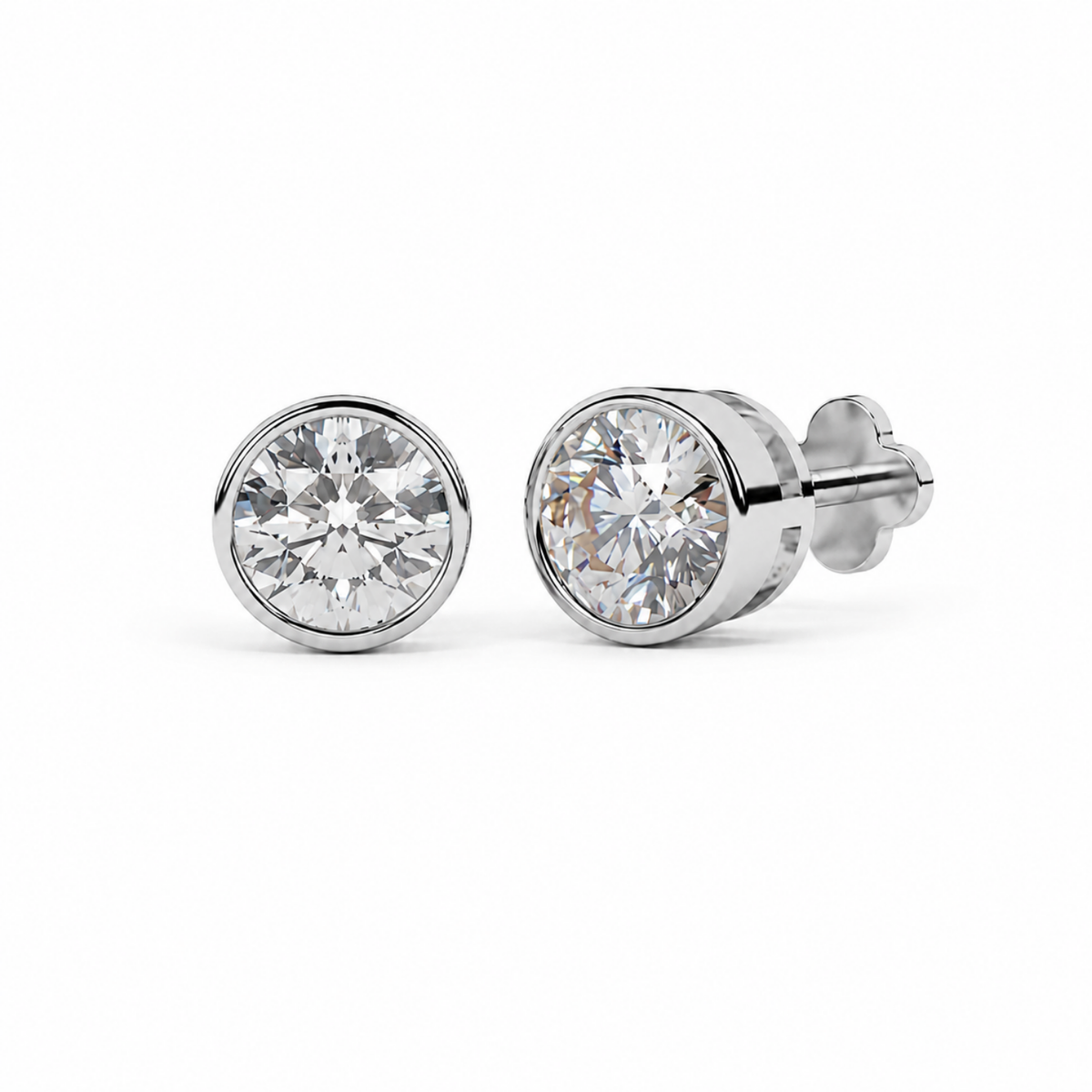 Bezel Round White Cz Solitaire Stud Earrings - 925 sterling silver earrings for women