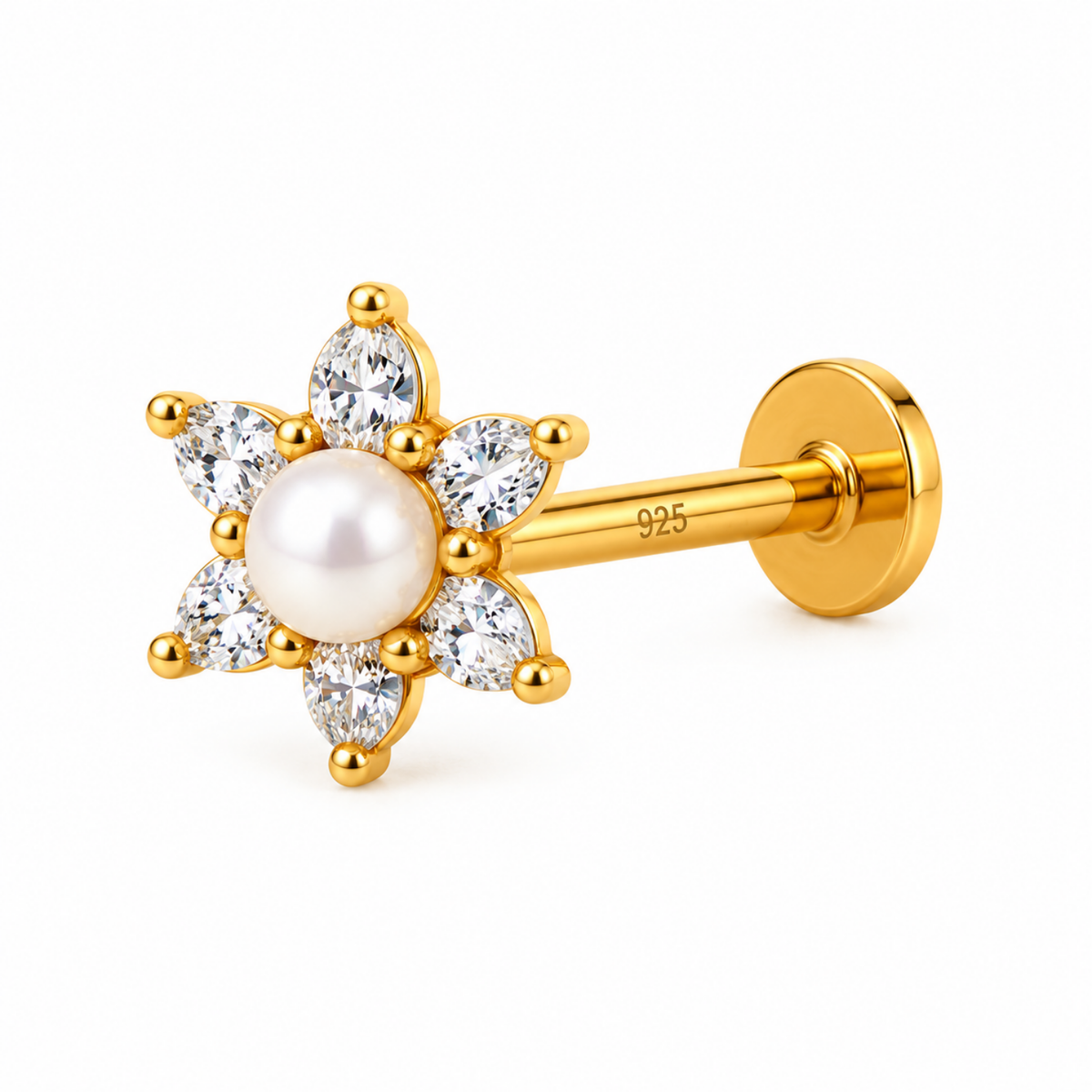 Pearl Flower Nose Pin - 925 Sterling Silver