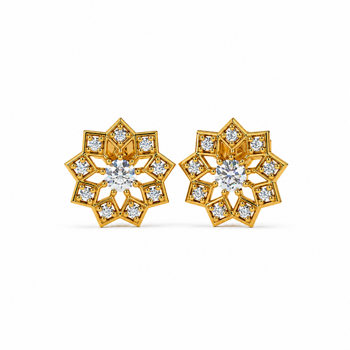 Star Mandala White Cz Cluster Stud Earrings - 925 sterling silver earrings for women
