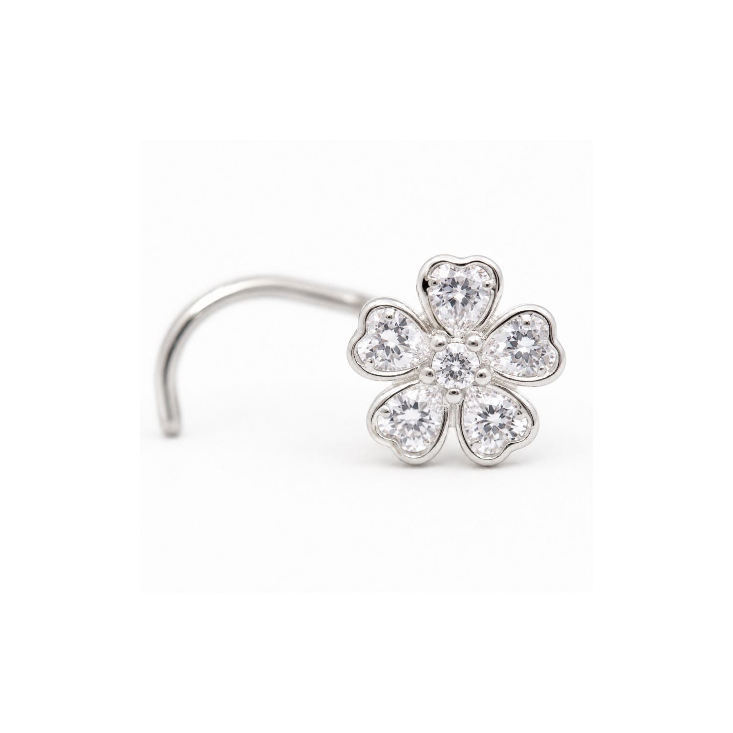 Five Petal Blossom CZ Nose Pin 925 Sterling Silver
