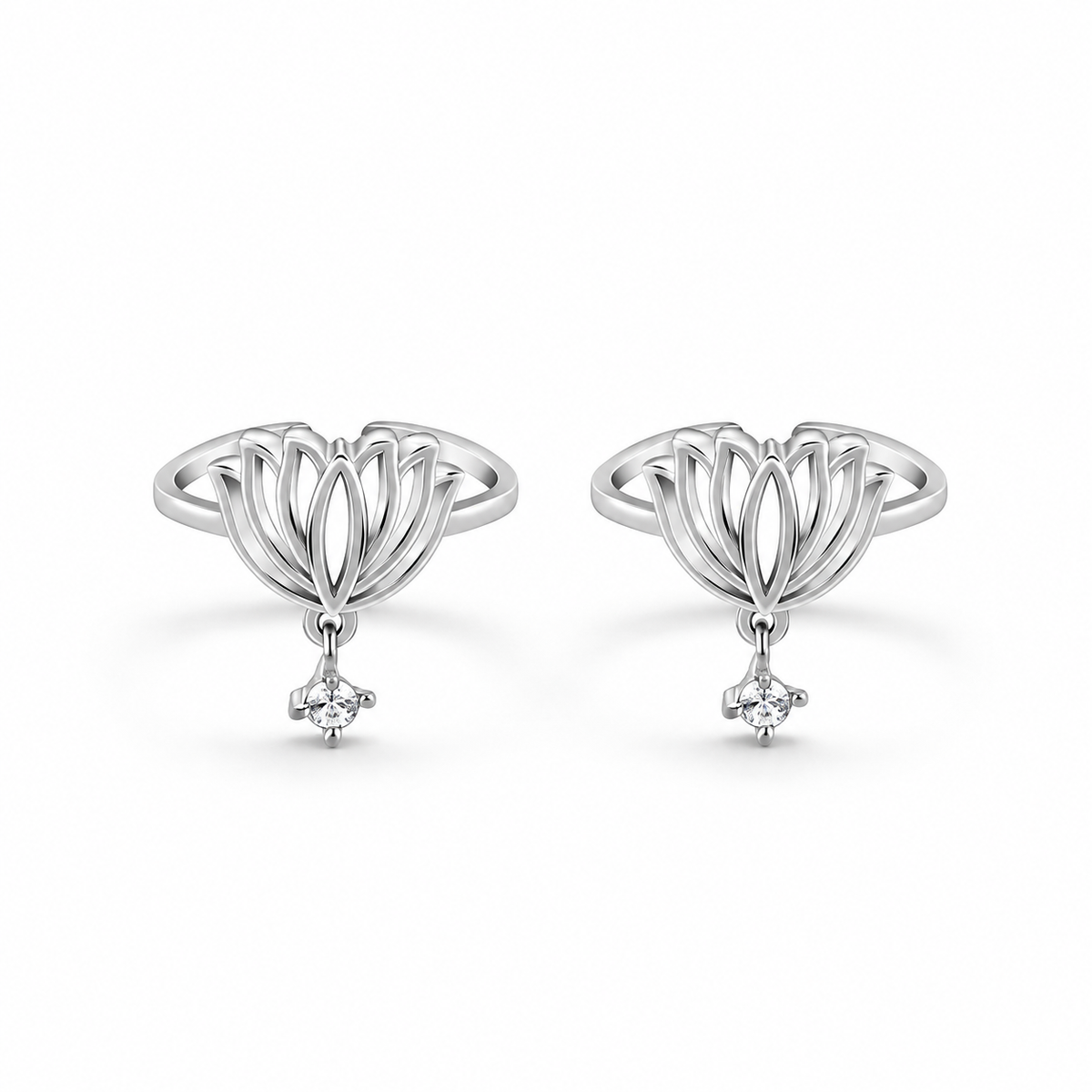 Lotus White Cz Drop Sterling Silver Toe Rings