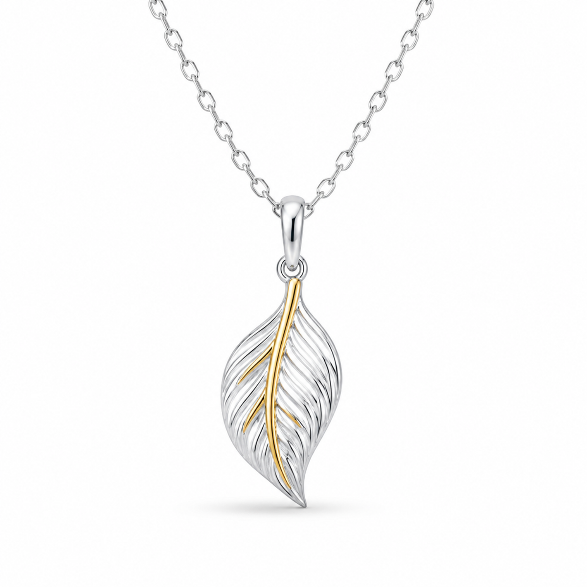 Two Tone Leaf Pendant Necklace - 925 sterling silver pendant necklace for women