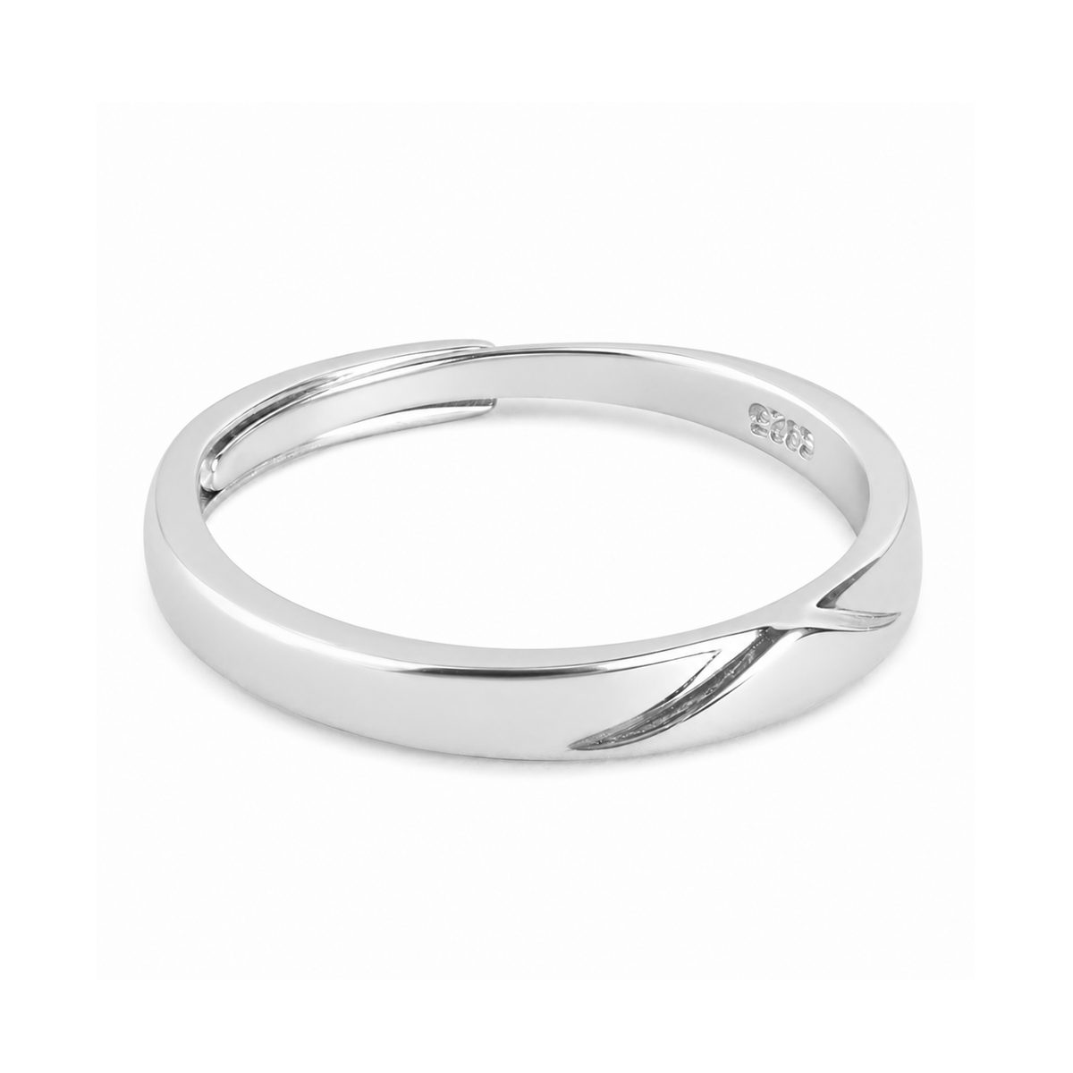 Sterling Silver Diagonal Cut Adjustable Band Ring