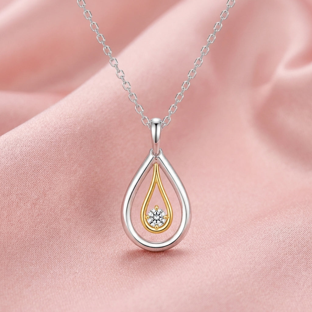 Teardrop Halo White Cz Pendant Necklace - 925 sterling silver pendant necklace for women