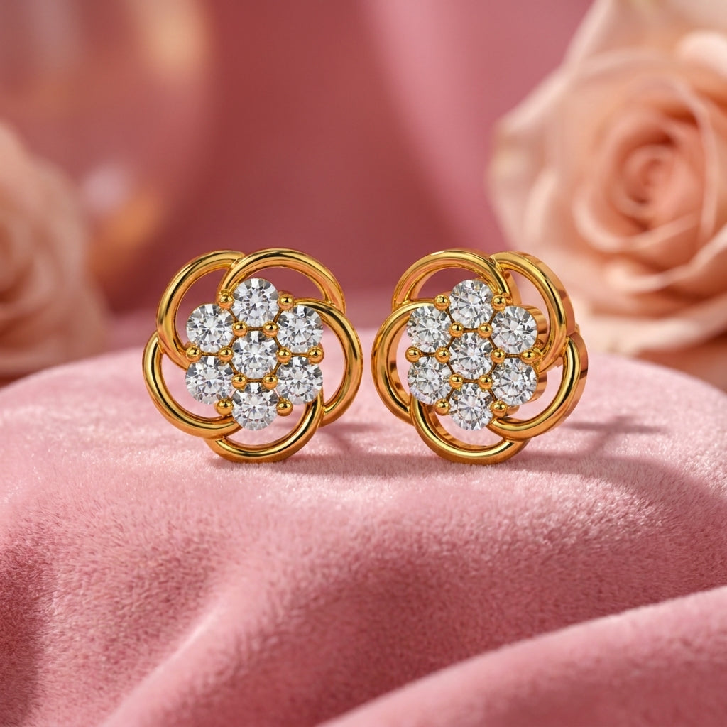 Swirl Flower White Cz Cluster Stud Earrings - 925 sterling silver earrings for women