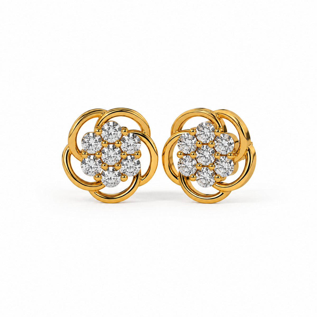 Swirl Flower White Cz Cluster Stud Earrings - 925 sterling silver earrings for women