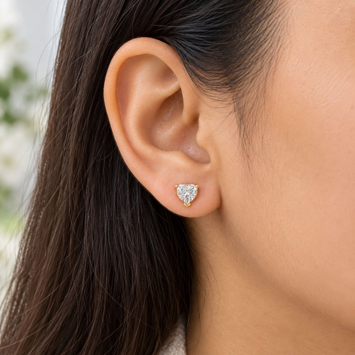 Heart White Cz Solitaire Stud Earrings for Women - 925 Sterling Silver