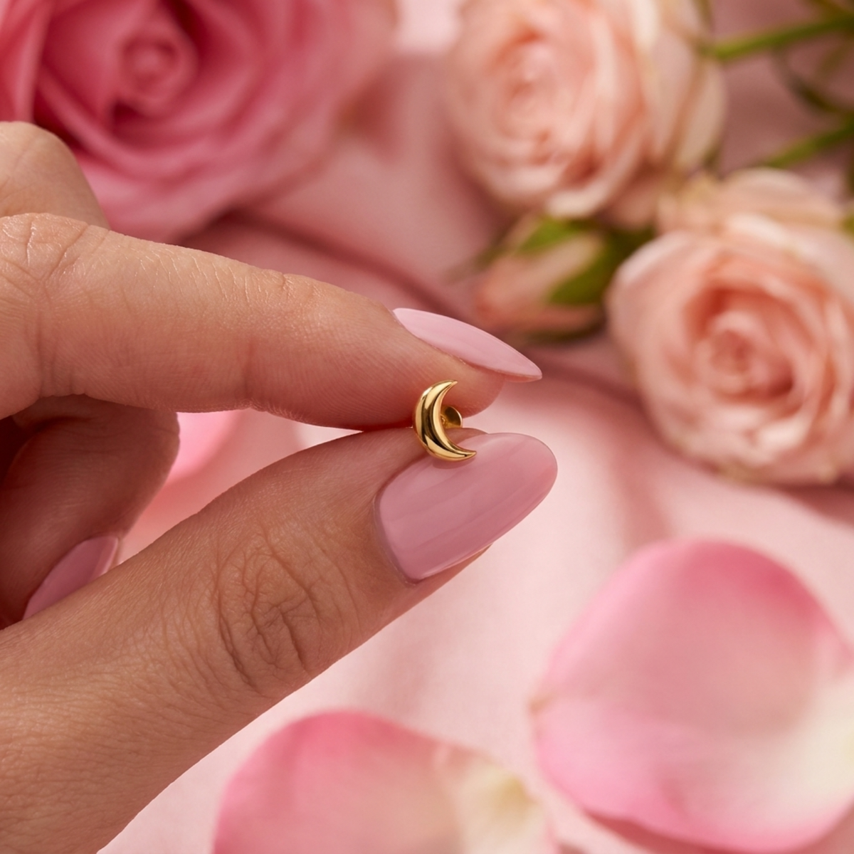 Minimalist Crescent Moon Nose Pin - close-up detail