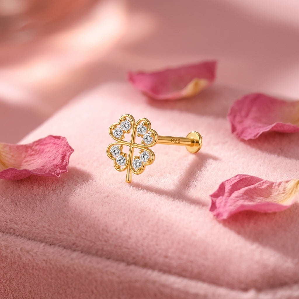 Four Leaf Clover Nose Pin - close-up detail
