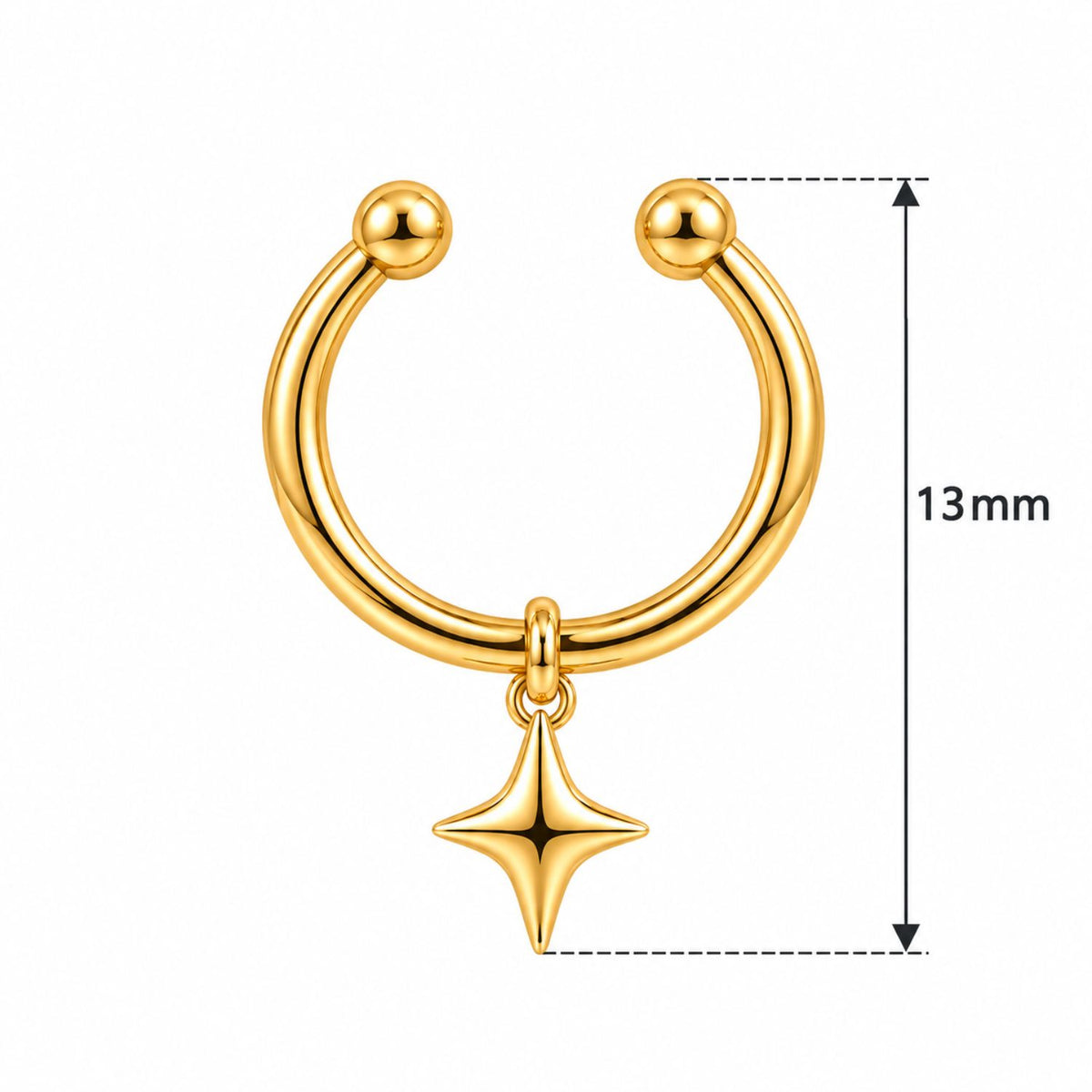 Star Drop Faux Septum Nose Ring - 925 Sterling Silver