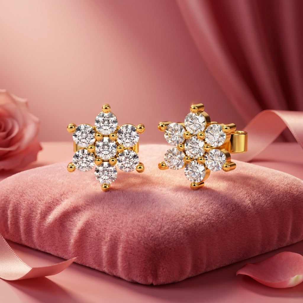 Seven Stone White Cz Floral Cluster Stud Earrings - 925 sterling silver earrings for women