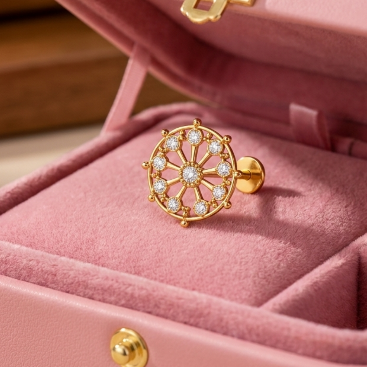 Vintage Wheel Nose Pin - packaging and gift box