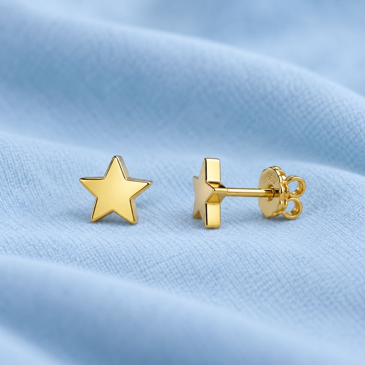 Plain Star Screw-Back Stud Earrings for Women - 925 Sterling Silver
