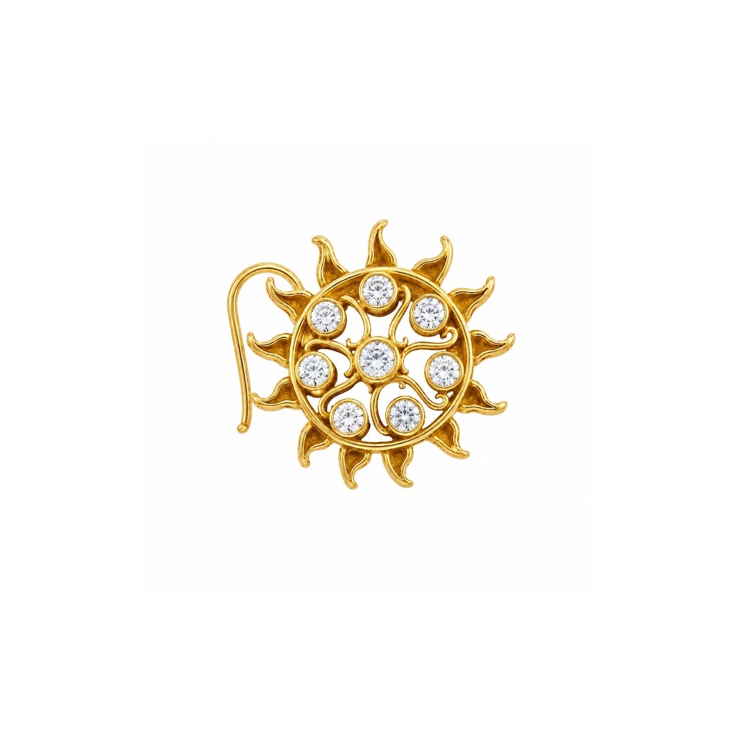 Tribal Sun CZ Nose Pin 925 Sterling Silver
